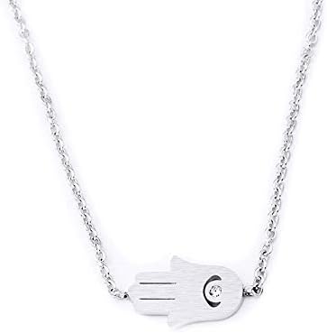 Stainless Steel Silver Rose Gold Link Chain Hand of Fatima Bracelet Anklet Hamsa Jewelry for Women-Silver - Image 2