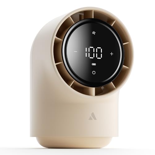Image of Aecooly Touch Control Desk fan, 100 Speeds Quiet Digital Display Small Table Fan, 4000mAh Battery Powered Desktop Fan for Bedroom, Bedside, Office, Travel -Beige