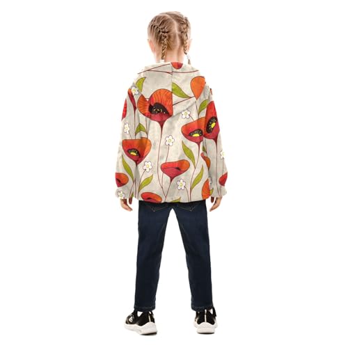 OTVEE Vintage Red Poppy Flower Kids Hoodie Jacket Fall Spring Full Zip Warm Outwear Coat4