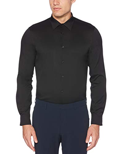 Perry Ellis Men's Slim Fit Solid Stretch Dress Shirt, black, Medium