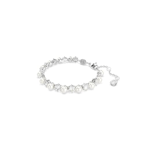 Swarovski Matrix Tennis bracelet, Crystal pearl, Round cut, clear, Rhodium finish2