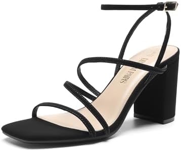 DREAM PAIRS Women's Heels Chunky Block Strappy Square Open Toe Ankle Buckle Heeled Sandals Wedding Party Dress Shoes Indie