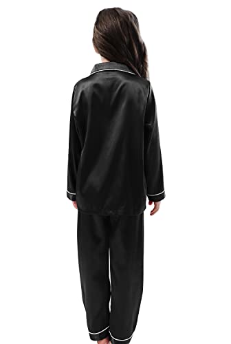 Image of Pajamas Kid Unisex Pjs Set Girls Boys Silk Pajamas Set Satin Long Sleeve 2 Piece Clasic Sleepwear for 2-12 Years Todder