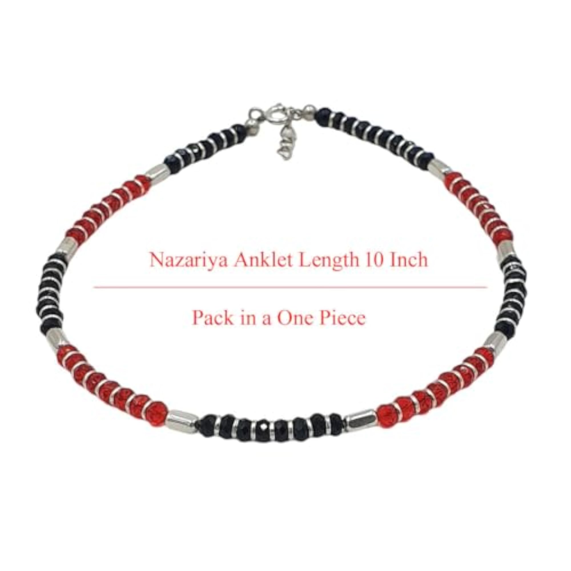 Women's 925 Sterling Silver Red & Silver Bead Nazariya Anklet