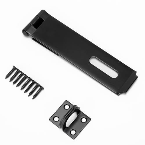 DURIGID 7-1/2 Inch Hasp Latch Heavy Duty Shed Door Latch Barn Door Lock, Padlock Latch Hasp for Shed Fence Gate Barn Door Drawer, Black Finish, 1 Pack