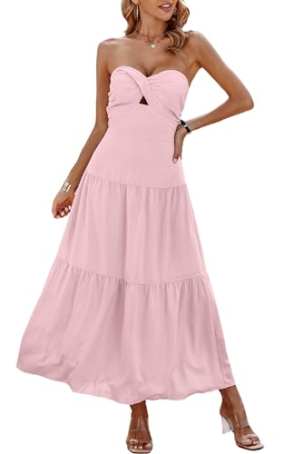 ECOWISH Women's Summer Strapless Maxi Dress 2025 Off Shoulder Hol...