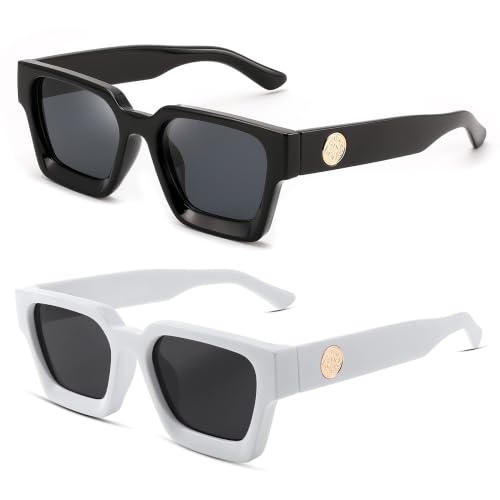 Image of FEISEDY Retro 90s Chunky Square Sunglasses for Women Men B2385