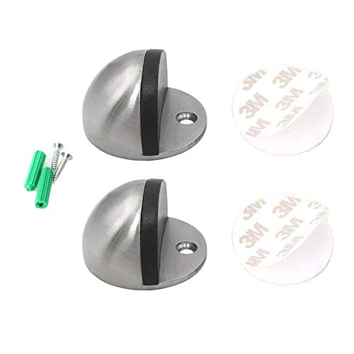 EvaGO Floor Door Stopper Set of 2 Stainless Steel Door Stopper with Rubber Bumper Floor Mounted Doorstop with Hardware Screws and 3M Adhesive Heavy Duty Floor Door Stop