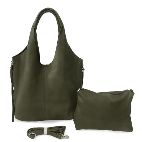 ANGELO Bolso de mujer de hombro, Tote de bolso grande con bolso de hombro ajustable, bolso de compras elegante de piel sintética para trabajo, universidad, oficina, viaje, gran capacidad, verde oliva