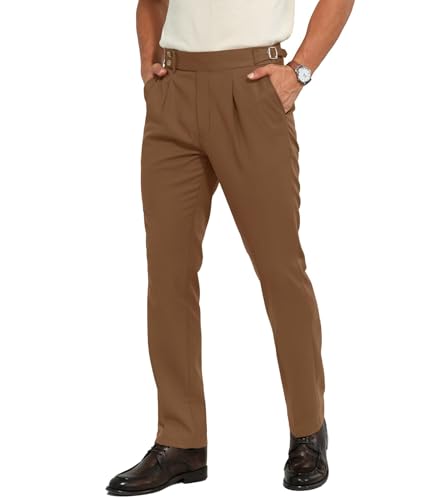 Mens Casual Dress Pants Expandable Waist Pleat Front Suit Pant Regular Fit Dress Slacks4