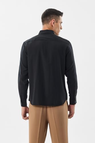 Image of SNITCH Men Casual Shirt | Regular Fit Full Sleeve Spread Collar Solid Design | Premium Polyester Viscose Blend & Lightweight Fabric for Office & Outings