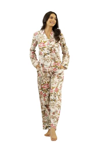 Image of SANSKRUTIHOMES Women's Premium 100% Cotton Printed Night Suit Set | Elegant Full Sleeve Collar Top & Pyjama | Soft & Breathable Premium Loungewear for Women