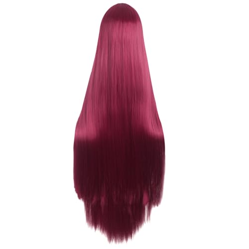 Image of MapofBeauty 40 Inch / 100 cm Carve Long Straight Side Bangs Wig (Blood Red)