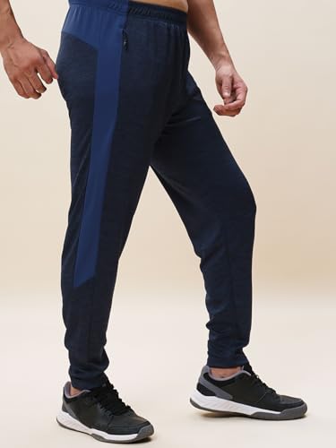 Image of TECHNOSPORT Men's Melange Slim Fit Techno Dry Trackpants Drawstring 2-Pocket Polyester Joggers for Gym Running Workout UPF50+ Anti Odour