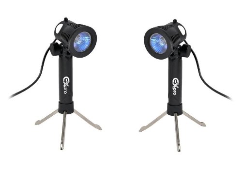 Ex-Pro Photo Professional Mini Day (Natural) Light Set Mini Lighting kit for Photo Tents for White back photography with stands, True Day Light Specific GU10C bulbs included to give clean white daylight. 240v, Mini Light Kit suitable for 30cm, 40cm Tents, Cubes or Desk Top Studio Lighting boxes. Ideal for small part / Product photo's.