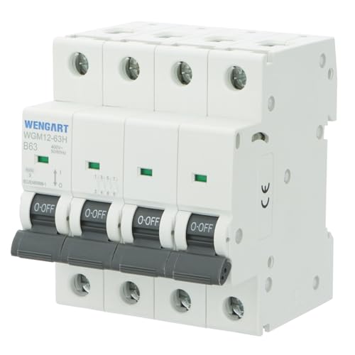 Wengart Disjoncteur Miniature Tétrapolaire 4P - 63A Courbe B (Haute Sensibilité) - AC 230V/400V - Pouvoir de Coupure 6kA - Protection pour Bornes de Recharge (IRVE) et Lignes Longues - WGM12-63H