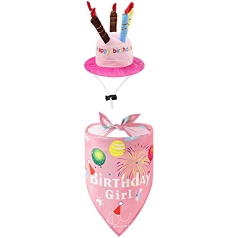 Dog Birthday Bandana Scarfs with Cute Doggie Birthday Party Hat Supplies (Pink Cake) Cover