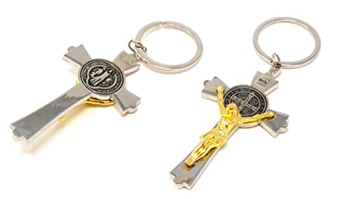 better with friends 2 x oro Jesús Crucifijo Llavero Santa Cruz Llavero Religioso San Benito Católico para Suerte y Protección Amuleto Católico Adorno Cover