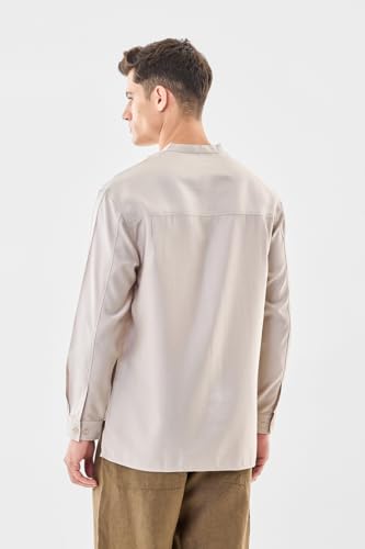 Image of SNITCH Men Casual Shirt | Oversized Fit Full Sleeve Mandarin Collar Solid Design | Modal Blend & Breathable Fabric for Everyday Wear & Semi-Formal Occasions