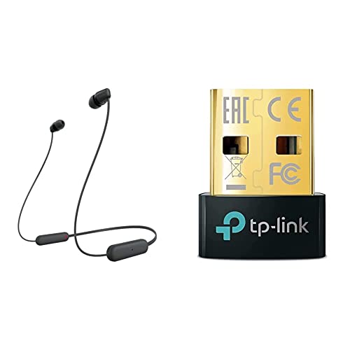 ソニー(SONY)【イヤホンとBTアダプタセット】WI-C100 ブラックとTP-Link Bluetooth USBアダプタ ブルートゥース子機