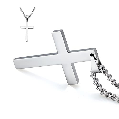 Cross Necklace for Men Silver Premium Alloy Solid Color Cross Pendant Necklace for Men Women Teens