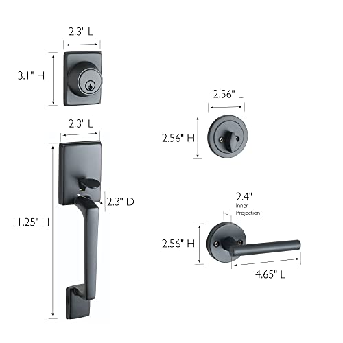 Image of Design House Moderno Eastport Keyed Entry Handleset, Matte Black | 2-Way Adjustable, Surface, Contemporary /Modern, Zinc, Hardware, 582643