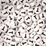 White Plastic Round Alphabet Beads, 7mm, Letter T, 100 pcs