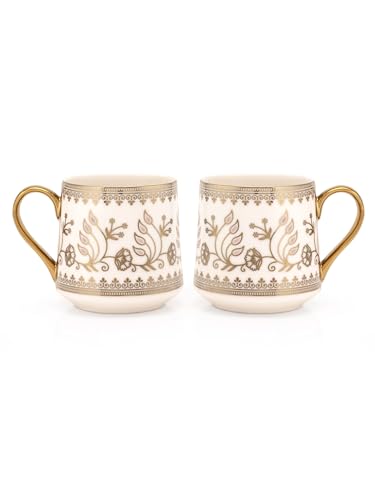 Image of Clay Craft Fine Ceramic Gold Printed Tea /Coffee Mugs Sets of 6-200 ml Each (Parker E602), Tea Cup Set of 6, Mugs for Coffee, Cups Set of 6, Mug Set, Ideal for Gifting, Perfect for Home and Office