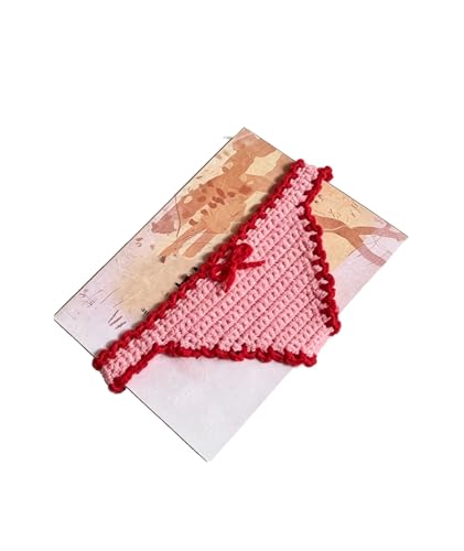 Handmade Crochet Bikini Bookmarks - Funny Underwear Shaped Page Holder for Books, Unique Gag Gift for Women and Book Lovers (Red+Pink)