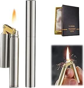 Torch Kerosene Lighter - Refillable, Adjustable Jet Flame for Candle, Kitchen, Grill, Camping, Jewellery Welding - Mens Gift with Box Silver