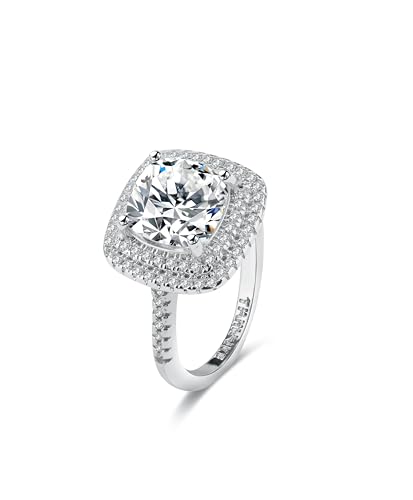 14K Gold Plated Sterling Silver Colored CZ Stones Stackable Ring | Simulated Diamond Eternity Bands for Women Jewelers 3.5-Carat Cut Square Wedding Engagement Bride Diamond Ring(US Code-6)