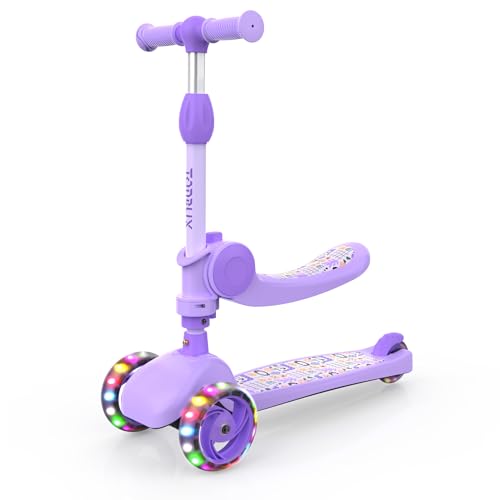 3 Wheel Scooter for Kids Girls Toddler Boys TONBUX Kids Scooter With Big Wheels Flashing LED Lights 4 Levels Height Adjustable Wide Deck Foldable Seat
