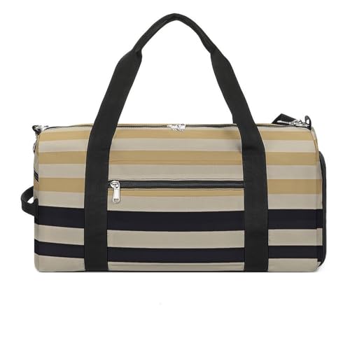 Sac de sport imperméable grand format à rayures beiges et noires pour homme et femme