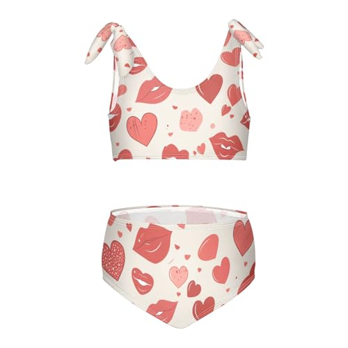 Lips Kiss Heart Pattern Love Girls 2 Piece Bikini Sets Scoop Neck Beach Swimwear Swimsuit - Main Image