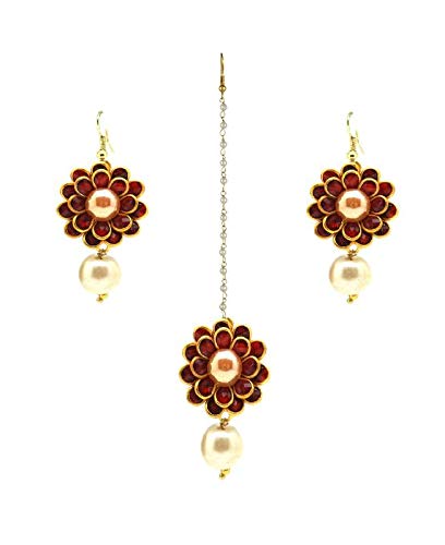 Radhesh Creation Jewellery Flower Style Maang Tikka with Earrings for Women/Girls ( Gold ) (B07RSS3XWG) Amazon Price History, Amazon Price Tracker