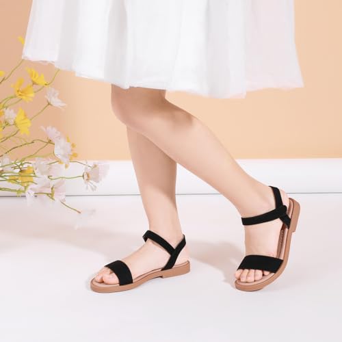 Image of PANDANINJIA Girls Sandals Open Toe Summer Flats Dress Shoes | Toddler /Little /Big Kid, Flower Girl, Lightweight Cushioned, Hook and Loop, Breathable Insole, Wedding, Party