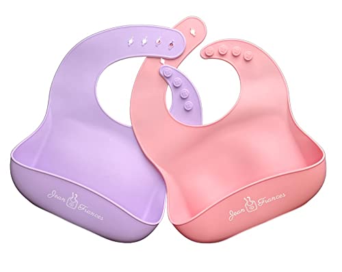 Image of Jean Frances | Silicone Baby Bibs Set Of 2, BPA Free Waterproof Soft Durable Adjustable Silicone Bibs for Infants & Toddlers