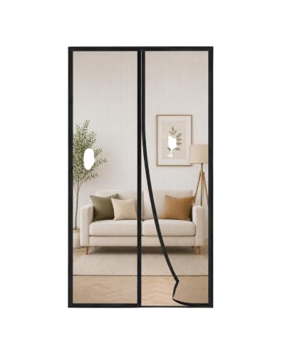 Image of HM World Magnetic Mosquito Net for Door Fiberglass Mesh Auto Closing Magnetic Screen Door with Self Adhesive Hook Tape Heavy Duty Insect Protection Easy Installation Black 7 Feet