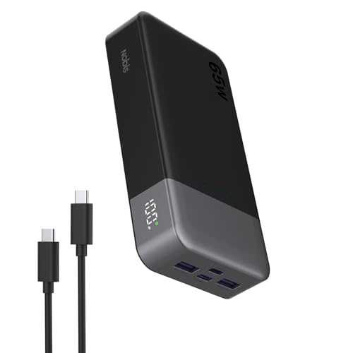NOBIS 65W Power Bank 20000mAh, Power Bank USB C*2 (In/Out) & USB-A*2,Powerbank Schnellladefunktion PD QC mit Digital Display für Laptop, Handy, Tablet, Kopfhörer