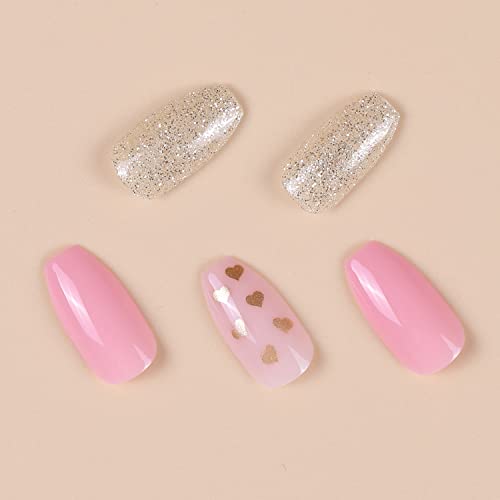 3 Pack Valentine's Day Press On False Nails E&A Short Love Heart Ballerina Fake Tips For Girls Full Cover Manicure Set (Art9) #TOP4