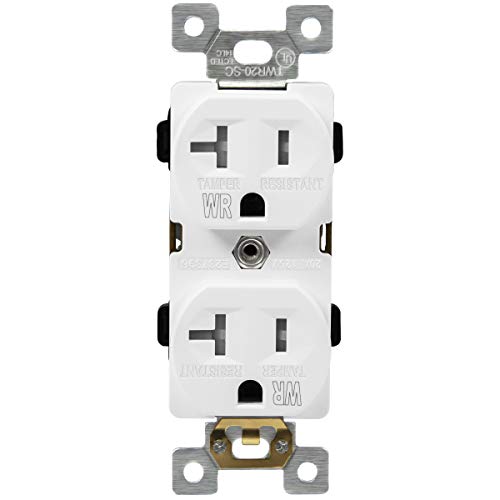 ENERLITES Duplex Receptacle, Tamper-Weather-Resistant, Commercial Grade Outlets, 20A 125V, Self-Grounding, 2-Pole, 3-Wire, 5-20R, UL Listed, 62040-TWR-W, White