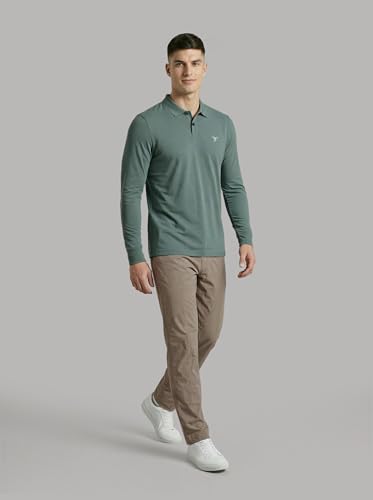 Image of TECHNOSPORT Men's Solid Full Sleeve Polo T-Shirt MATPIQ Quick Dry Slim Fit Sports Tee for Travel Casual Smart Wear UPF50+ Anti Odour