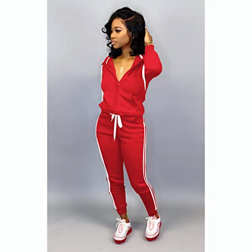 Topsrani Womens Two Piece Outfits Casual Sweatsuits Solid Tracksuit Jogging Sweat Suits Matching Jogger Hoodie Pants Set Workout Zip Red L #TOP4