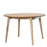 Runder, ausziehbarer Esszimmertisch aus massiver, geölter Eiche. Hergestellt aus FSC-zertifiziertem Holz.