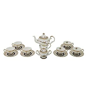 Royalty Porcelain 17-pc White Tea Set with Tiny Gold Flowers For 6, Porcelain