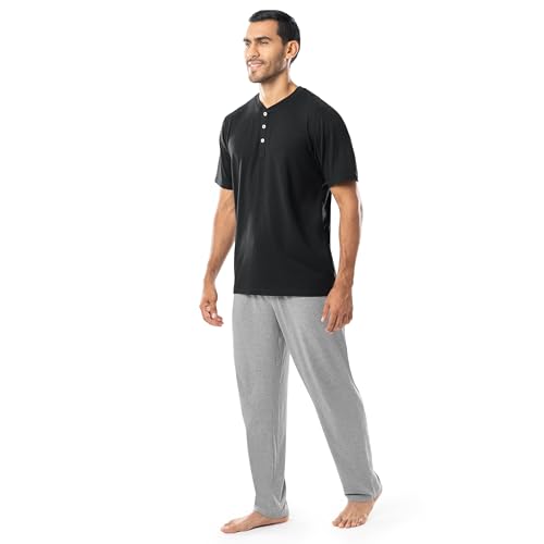 Fruit of the Loom Men's 2-Piece Jersey Knit Pajama Set, Black/Grey Heather, 3X - image 5