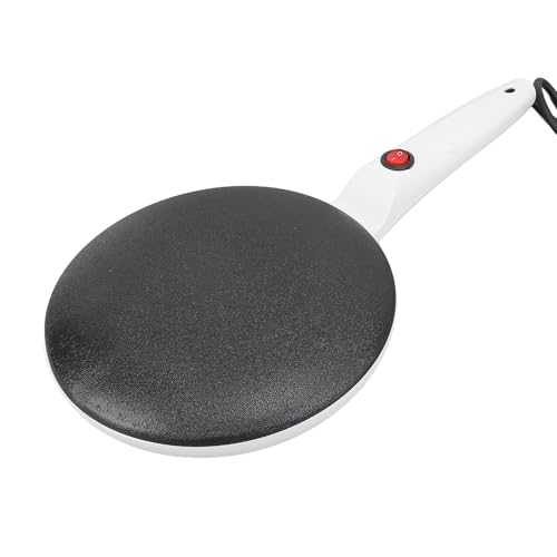 Crepera Eléctrica, Sartén Eléctrica Antiadherente de 8 Pulgadas con Batidor de Huevos y Bandeja, Crepera Instantánea con Mango, Plancha de Control Automático de Temperatura,