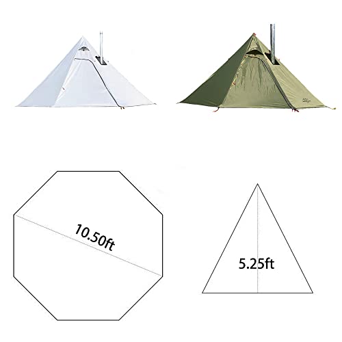 Vilemoon Tipi Hete tent met brandvertragende kachelkrik voor rookkanalen, 2~3 personen, lichtgewicht, tipi-tenten voor familieteam, outdoor, backpacken, kamperen, wandelen - Afbeelding 3