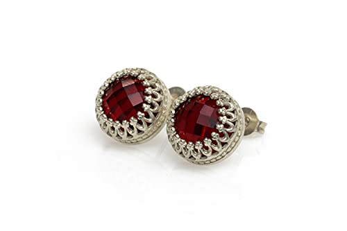 Boucles d'oreilles grenat argent 925 anémone pierre de naissance