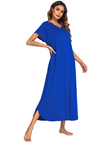 Image of Ekouaer Long Nightgown Women's Loungewear Short Sleeve Sleepwear Full Length Sleep Shirt with Pockets